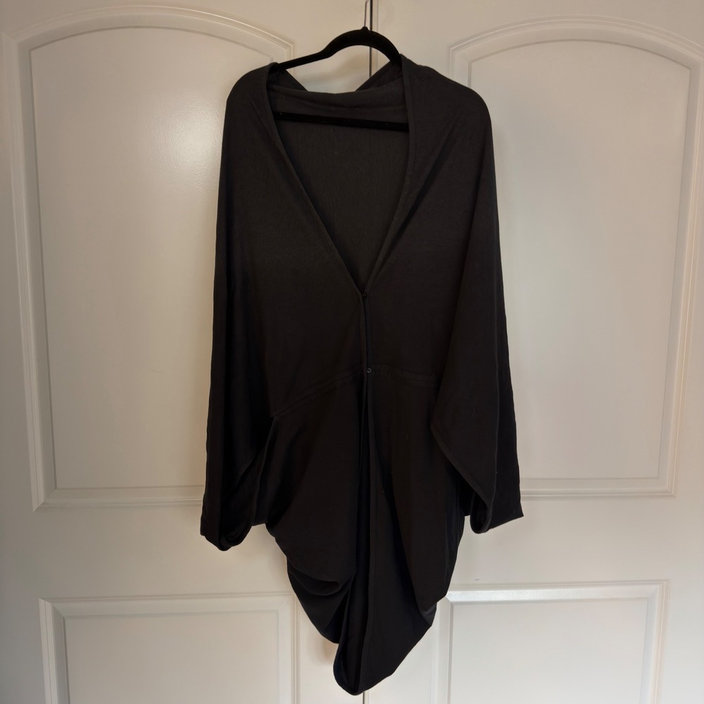 Lululemon Savasana Wrap Black Draped Cardigan Button Front Yoga Layering OS